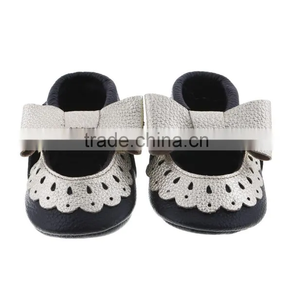 Two Color Matching Leather Moccains for Baby Girls, Lovely Baby Girl Leather Shoes photo-3