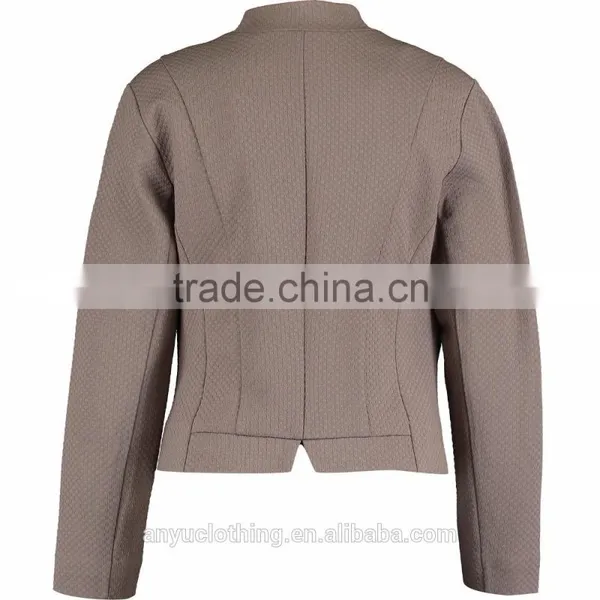2017 Fashion Cropped Tops Zip Pocket Smoky Taupe Embossed Blazer for Ladies photo-2