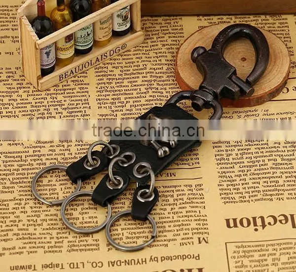 Leather Gothic Biker Skull Pewter Keychain Key Ring FOB Llavero Gotic photo-2