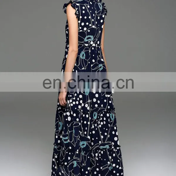 Frill Neck Floral Print Dress Maxi Designer Dress Woman photo-4