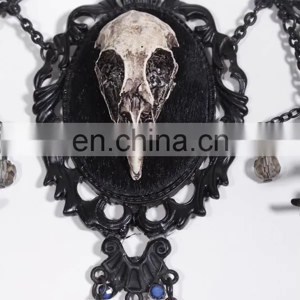 Gothic Necklace With Faux Small Crow Skull and Beads photo-3