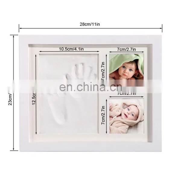 Solid Wood Newborn Baby Handprint and Footprint Inkpad Clay Display With 2 Photo Frames Kit for Keepsake photo-2