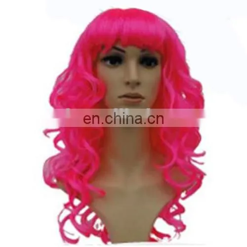 MCW-0372 Party Masquerade Synthetic Long Women Hot Curly Pink Wig