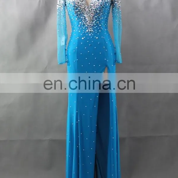 2016 Sexy Side Split Backless See Through Long Sleeve Evening Dress photo-6