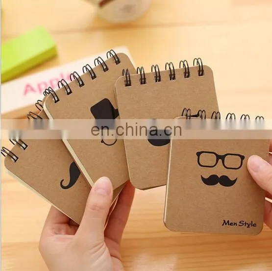 Hard Craft Paper cover spiral note books Moustach/caps/Glass /pipe men's style mini notebooks