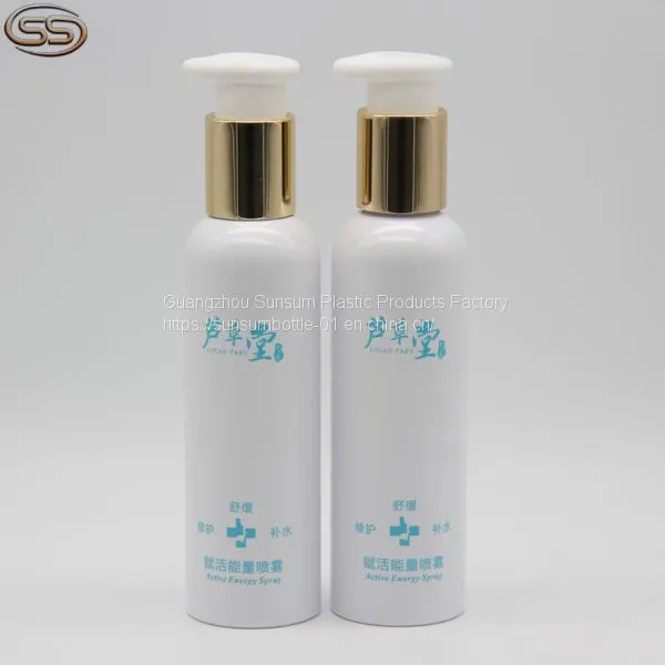 140ml Screen Printing Handling Plastic Cosmetic Lotion Bottle With Golden Pump