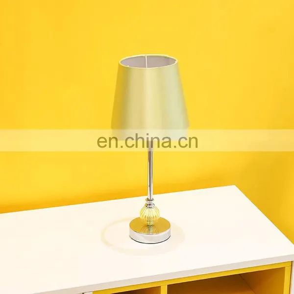 European Style Hotel Home Indoor Decor Bedroom Modern Table Light With Yellow Silk Lampshade photo-4