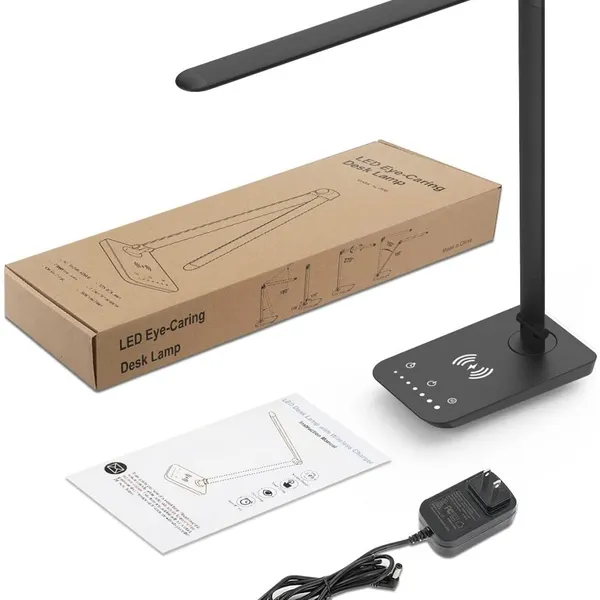 LED Desk Lamp With Wireless Charger, USB Charging Port, 12W Eye-Caring Desk Lamps for Home Office, Desk Light With 5 Lighting Modes & 7 Brightness Levels,Touch Table Lamp With 30/60 Mins Timer(Black) photo-4