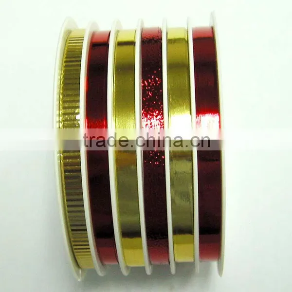 5mm*4m*6 Rolls Metallic Ribbon on White Plastic Stoll for Christmas Decorative Gift Wrapping
