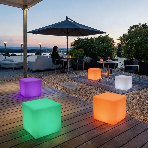 Patio Furniture/ Led Cube Chair/Led Outdoor Rechargeable Modern Cube Waterproof Led Furniture Garden Sets Table Chairs photo-4