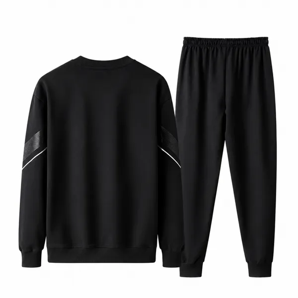 Men's 100% Polyester Crew Neck Long Sleeve Top & Jogger Pants Casual Two-piece Set photo-2