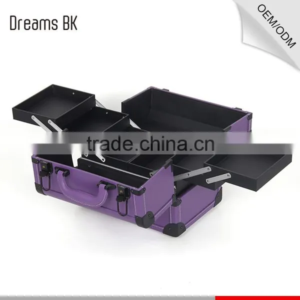 Purple Portable Cosmetic Beauty Train Box Makeup Display Case photo-5