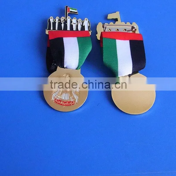 Onsale! UAE 45th National Day Stamped Flacon Sheikhs Medal Ribbon Pin Badge in Stock - MOQ 100pcs photo-2