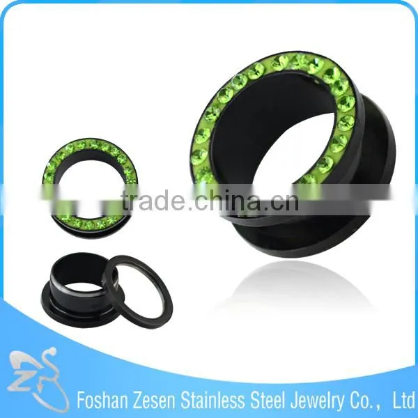 TP01064 Made in China Black Anodized Crystal Custom Ear Gauge Flesh Tunnel photo-5