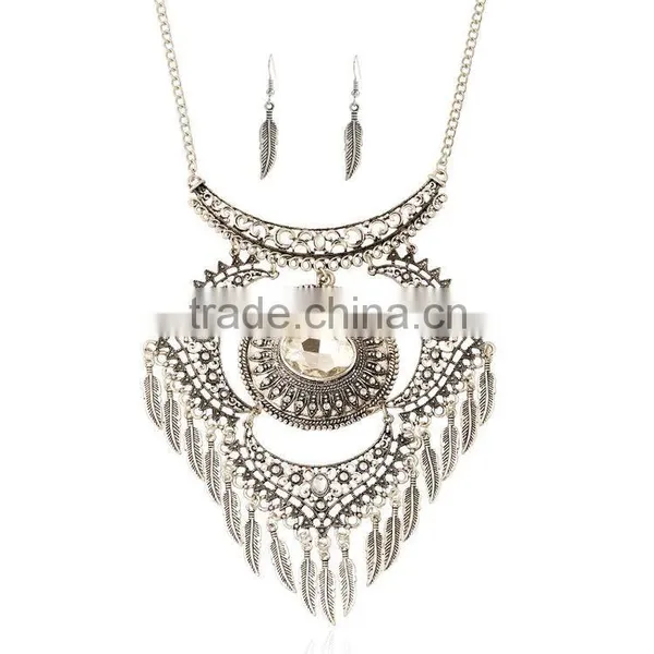 Turkish Jewelry Set Ethnic Antique Silver Choker Necklace With Tassel Leaf Pendant photo-4