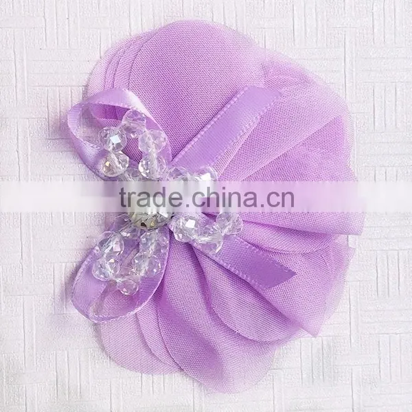 Wholesale Handmade 3" Chiffon Fabric Rhinestones With Pearls Bow,chiffon Pealrs Flower Brooches Hair Bow photo-4