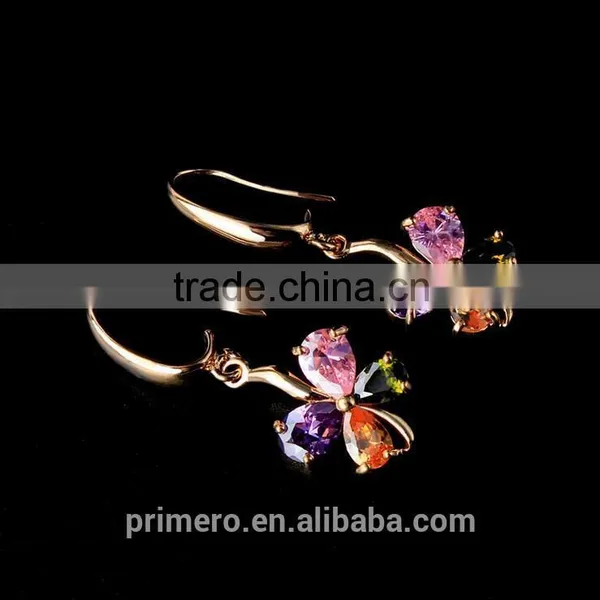 New Arrival Drop Earrings Cubic Zircon 18K Gold Plated Butterfly/Round/Clover Jewelry photo-3