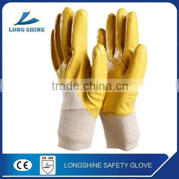Best Selling Cotton Liner With Yellow Nitrile Coated Anti Oil Safety Working Glove for Industry photo-2