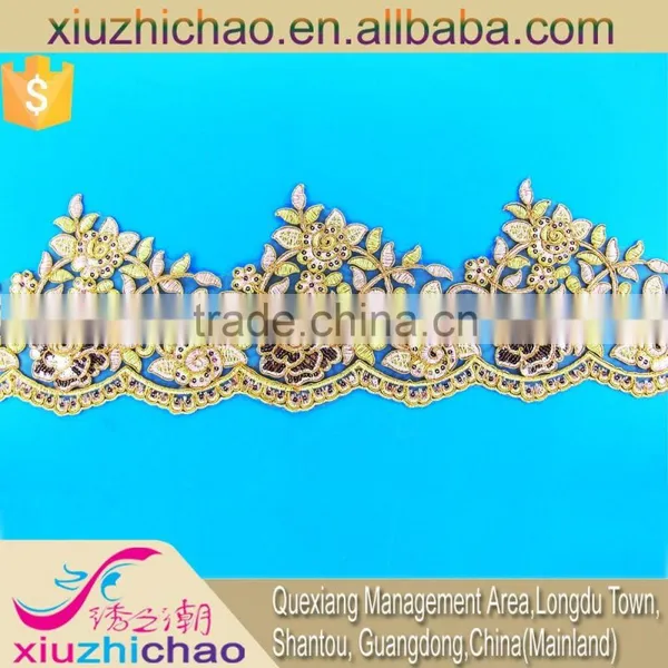 T0481 Embroidery Lace Applique Beaded Lace Trim Handmade Lace