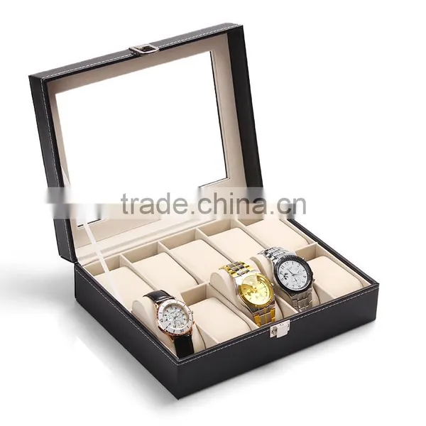 2 Slot Black Luxury Leather Watch Box Packaging With Lock photo-5