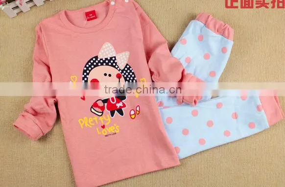 100% cotton kid homewear, baby pink pajamas for girl