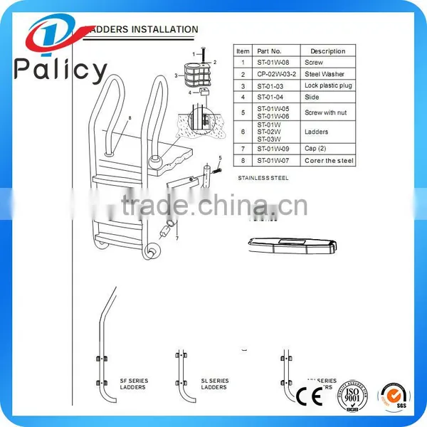 2016 Wholesale Swimming Pool Stainless Steel Ladder Above Ground Pool Steps SF-315 photo-2