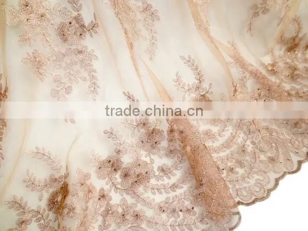 Watermelon Red Popular Pattern French Lace /African Stones Net Lace Fabric/ Embroidery Lace photo-3