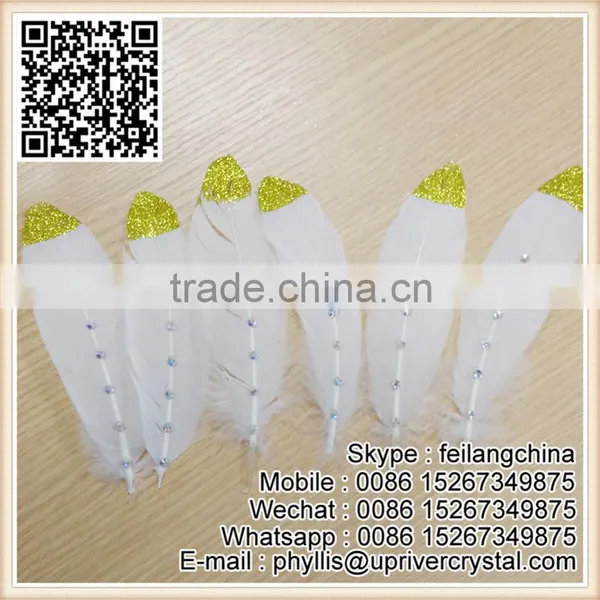 Factory Cheap Price Sale Gold Tipped Glitter White Diamond Goose Feather photo-3