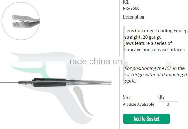 Endothelial Grasping Forceps Curved, 23 Gauge, ICL Lens Cartridge Loading Forceps Straight, 20 Gauge Jaws Feature a Series