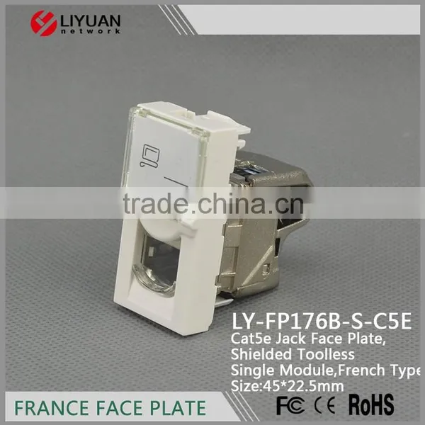 LY-FP176B-S-C5E single port Shielded Toolless Single Modul Cat5e Jack legrand RJ45 face plate