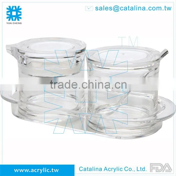 Acrylic Plastic Salt Sugar Pot Set With Spoon photo-4