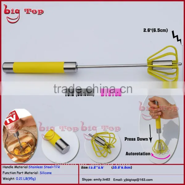 BT0162 New 12"Rotating Whisk With TPR Handle 12" Revolve Egg Better With Silicone Function Part 12" Hand Push Egg Beater