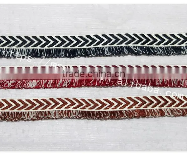 Good Price 1.6cm Width Yarn Dyed Polyester Weave With Fringe Wholesale photo-2