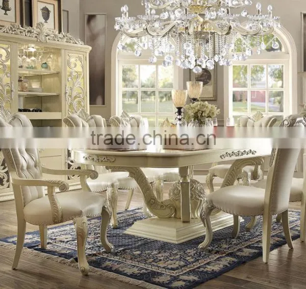 Ivory White Antique European Style Royal Hand Carved 8 Persons Long Dining Table With Matching Side Chair(MOQ=1 SET) photo-2