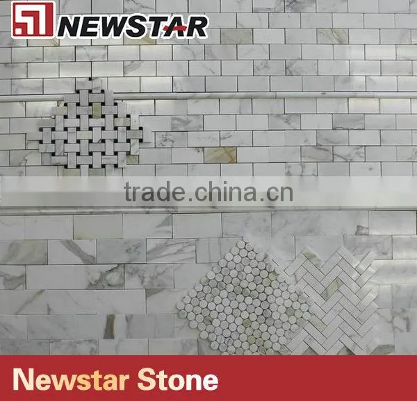 Basketwave Carrara White Marble Mosaic Tile photo-5