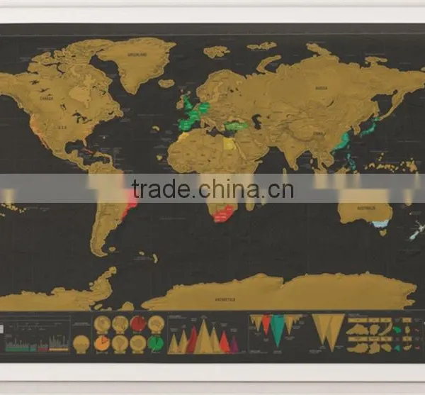 CT-750 Travel World Map Hard Paper Travel Map Small Black Mini Map Black Luxury photo-6