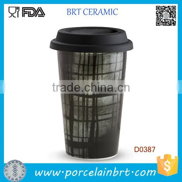 Double Walled Black Ceramic Stamp Travel Mug With Silicone Lid photo-3