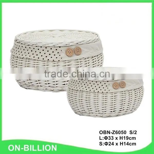 Home Lidded Set 2 Decorative Oval White Wicker Egg Basket photo-3