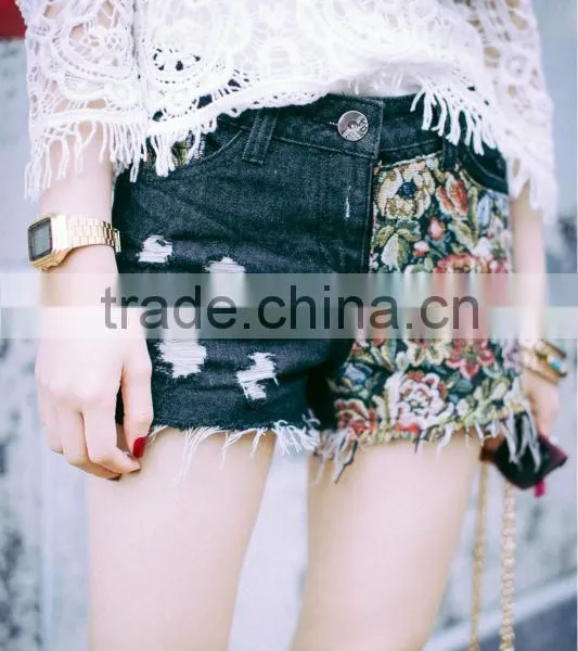 Fur-trimmed Jeans Shorts