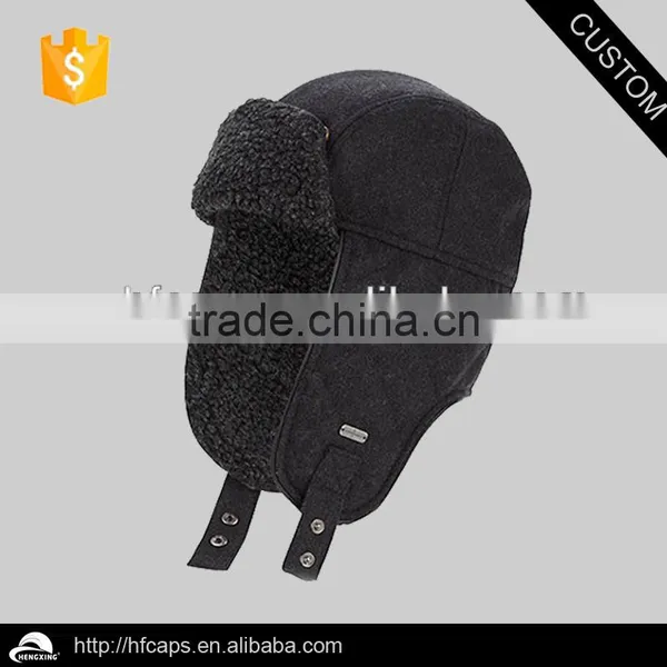 Designer Custom Winter Faux Fur Trapper Hat Dark Grey Quilted Trapper Hat