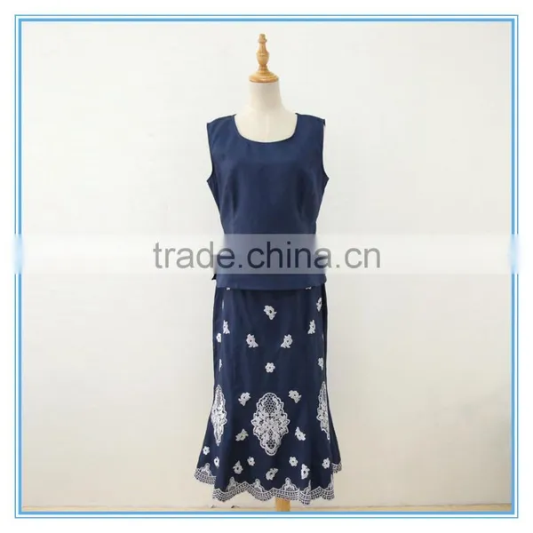 New Design 100% Ramie/linen Embroidery Classic Women Suits With Back Zipper photo-5