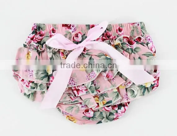 Blue Floral Printed Baby Underwear Ruffle Diaper Cover Infant Baby Bloomers photo-5