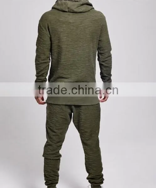 Reverse Slub Khaki Overhead Hoody + Jogger Pant Warm Tracksuit photo-3
