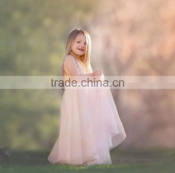 Little Girls Peach Tutu Long Maxi Dress Flower Girls Floor Length Wedding Dress photo-3