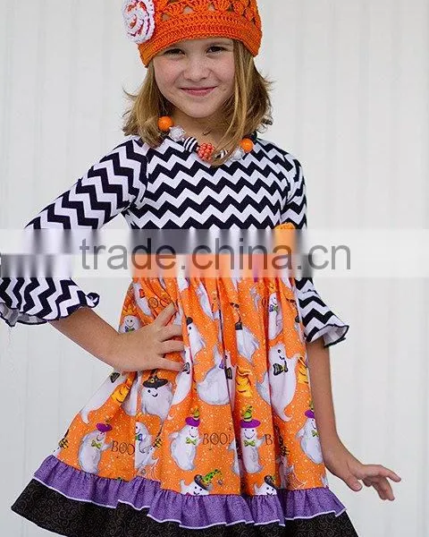Girls Fall Boutique Dress Kids Halloween Ruffle 3/4 Sleeve Dress photo-2