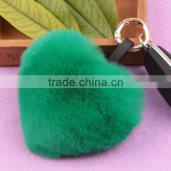 Myfur Fashion Rex Rabbit Fur Pendant Bag Charm Fur Ball Heart Shaped Fur Keychain photo-5