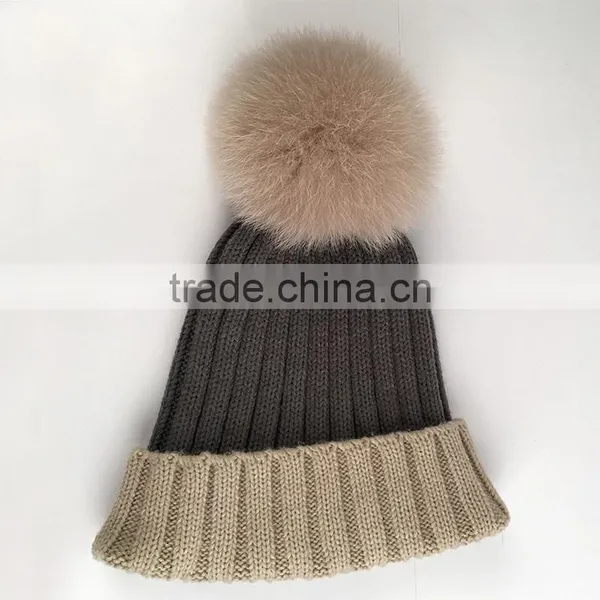 Myfur Wholesale Knitted Wool Cap With Soft Fox Body Fur Pom Poms photo-2
