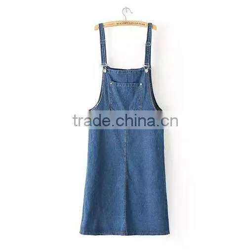 EY0606A Europe and America Women Fashion Pure Color Easy Cowboy Braces Skirt photo-2