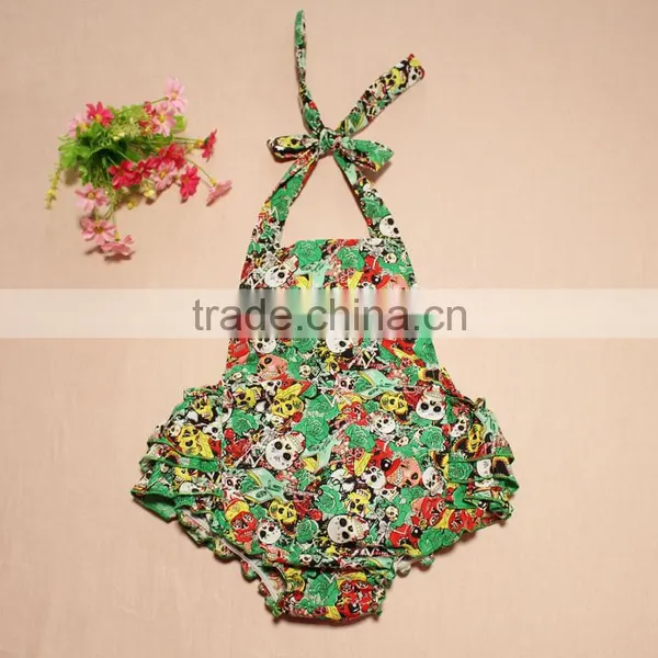 Baby Girl Halter Ruffled Romper Jumpsuit Panda Floral One-piece Outfits photo-2