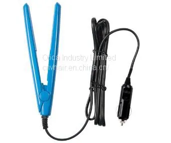 Blue CNV Portable Convenience Mini Car Charger Ceramic Hair Straightener Flat Iron Mini Travel Hair Straightener